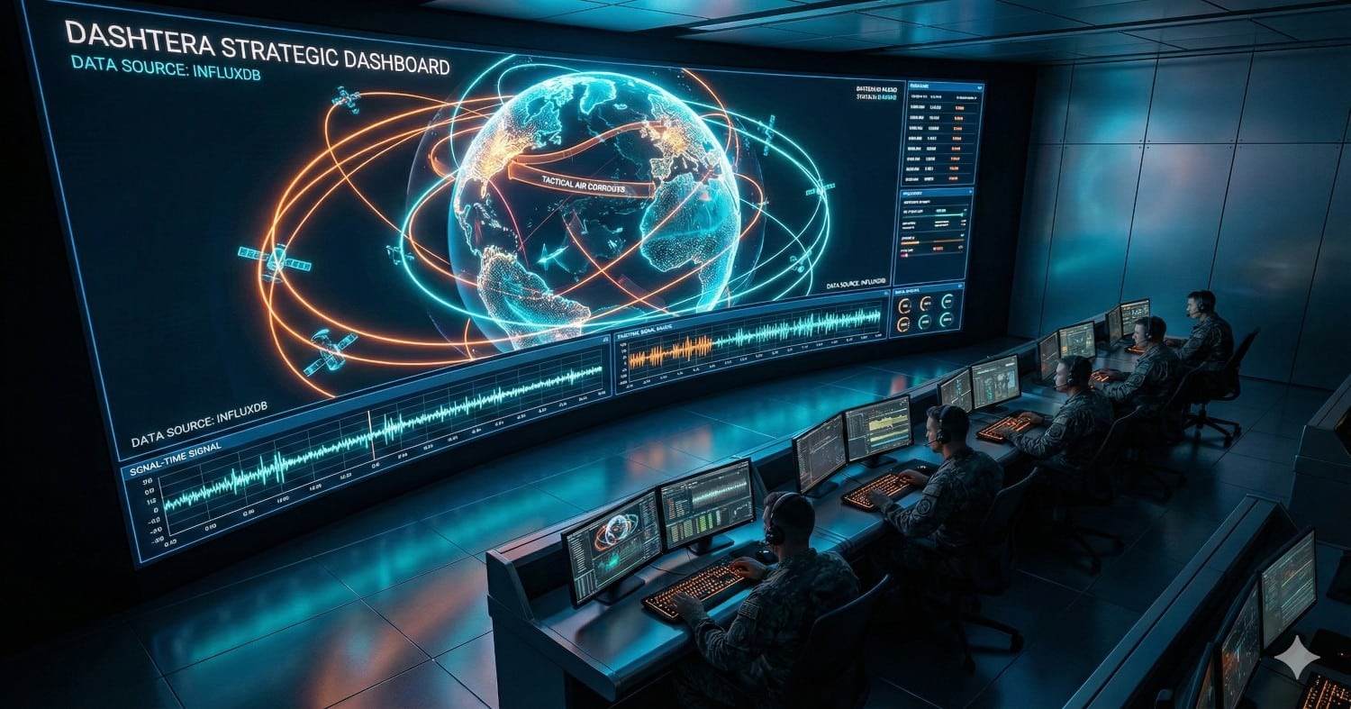 High-tech military strategic operations center.