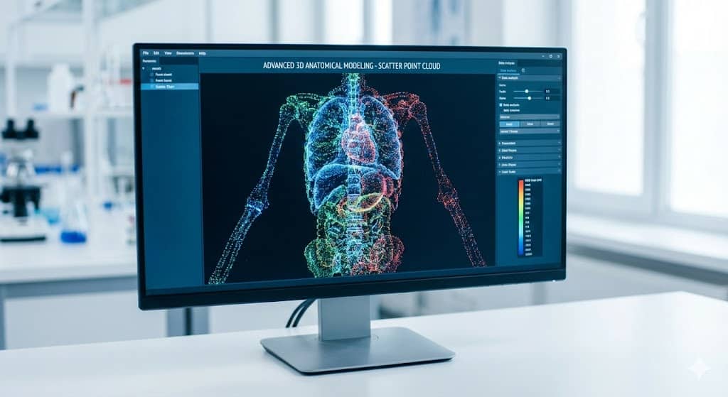 Colorful 3d anatomical model on screen