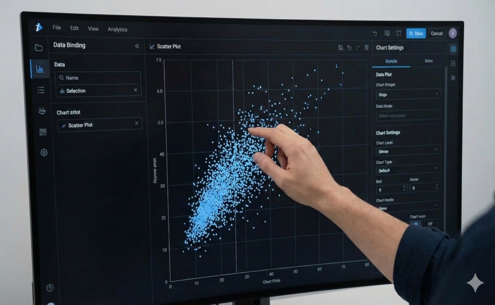 Configuring a million-point scatter plot in dashtera no-code ui.